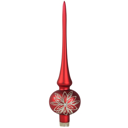 Red single-ball tree topper with platinum flower décor