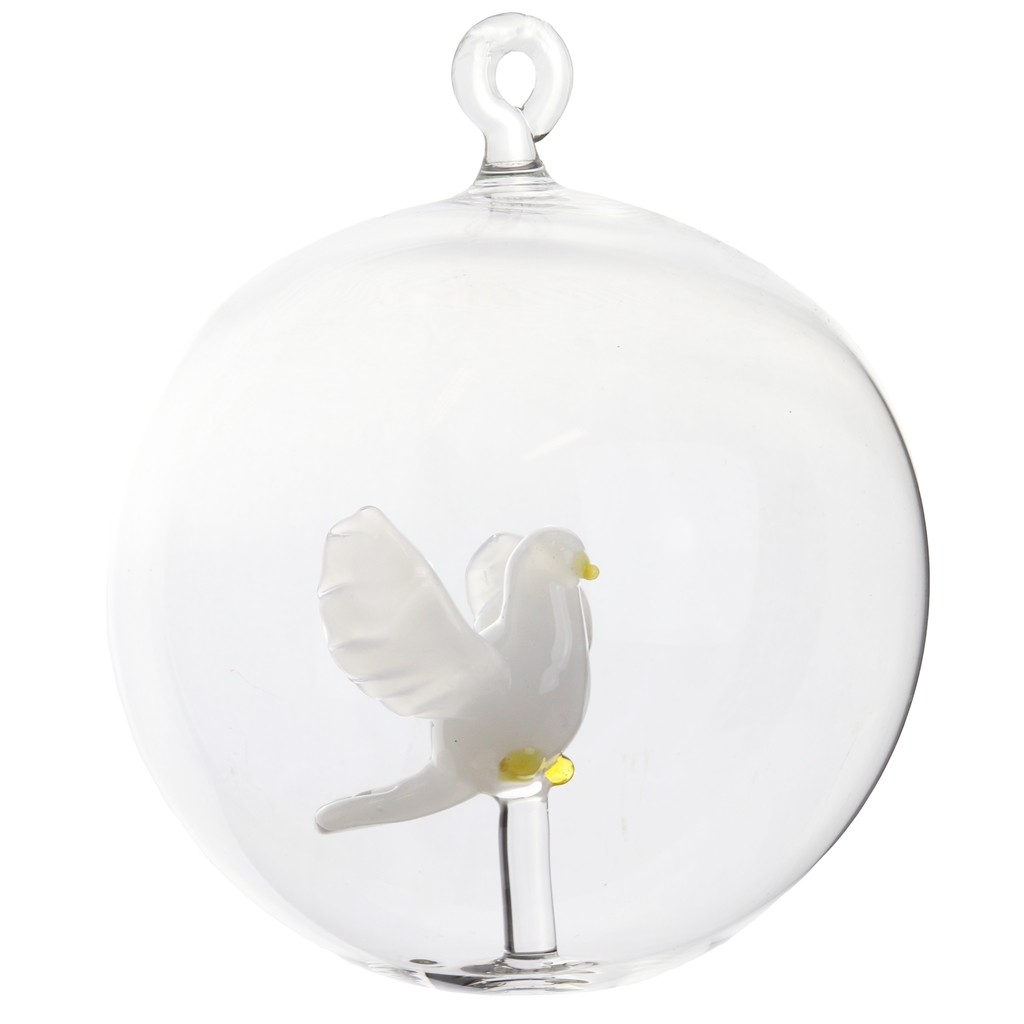 Transparent glass bauble with white dove