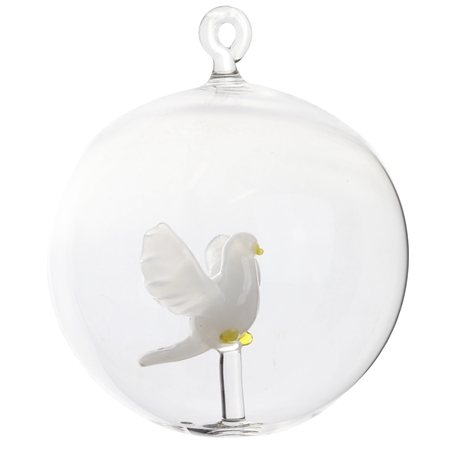 Transparent glass bauble with white dove