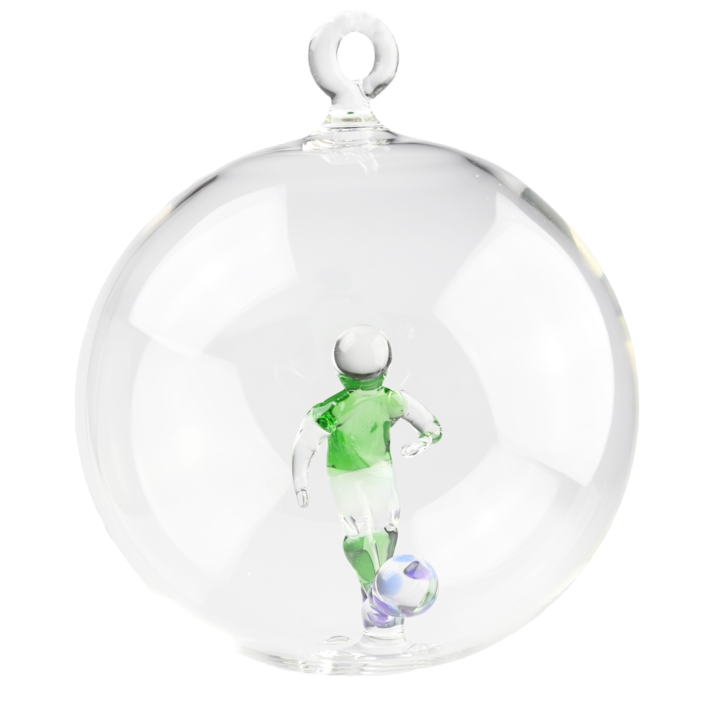 Transparent bauble with a soccer player
