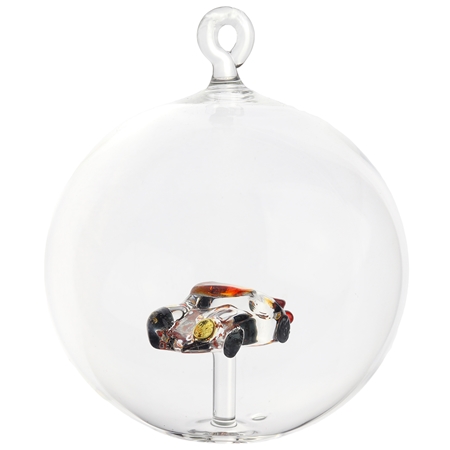 Transparent glass bauble with coloured car