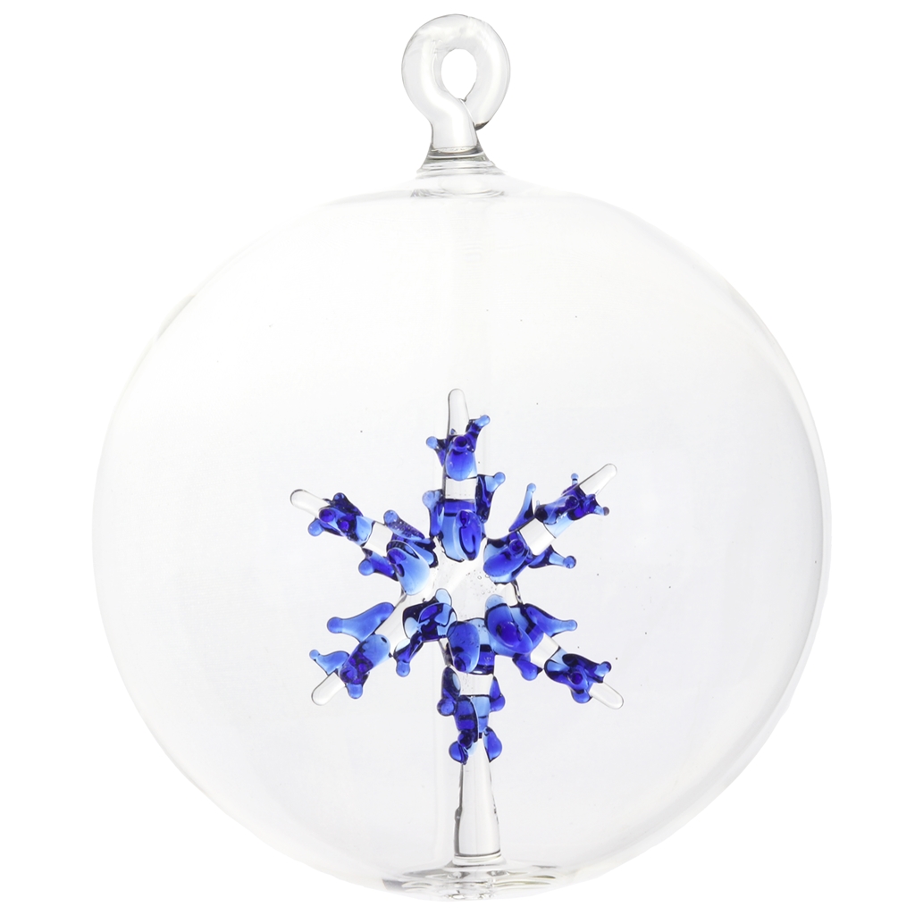Transparent bauble with blue snowflake