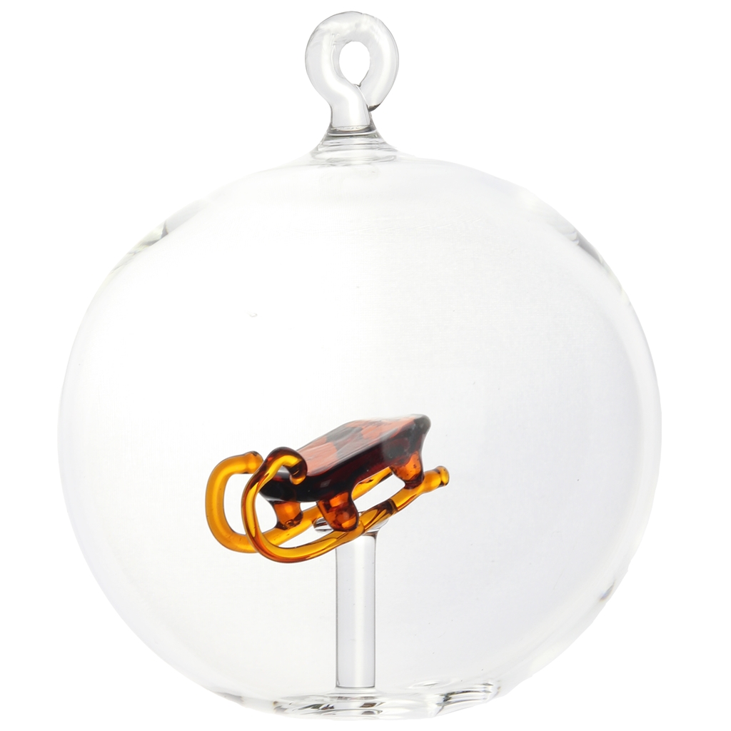 Transparent glass bauble with sledge