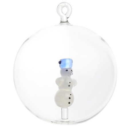 Transparent glass bauble with snowman