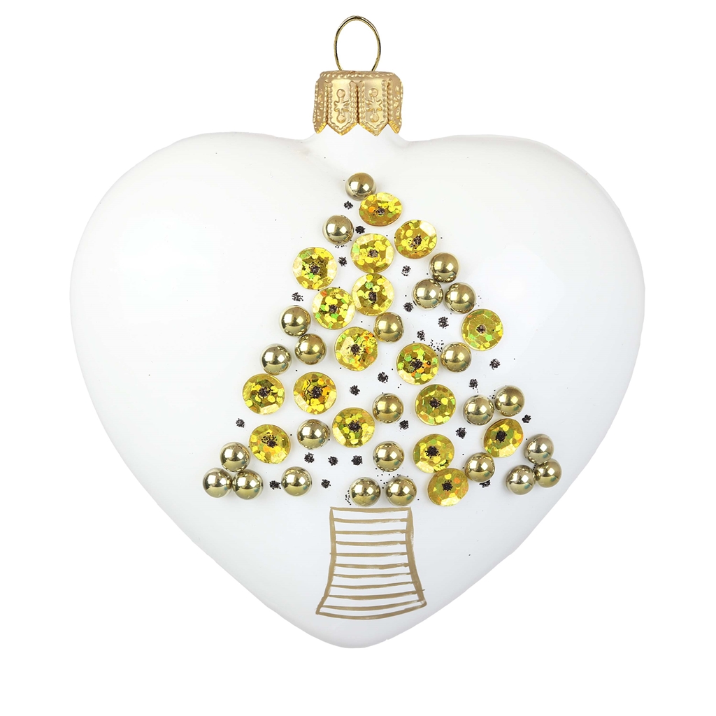 White glass heart with tree decor
