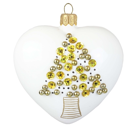 White glass heart with tree decor
