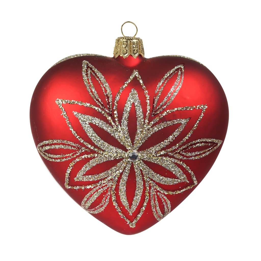 Glass red heart with a platinum flower décor