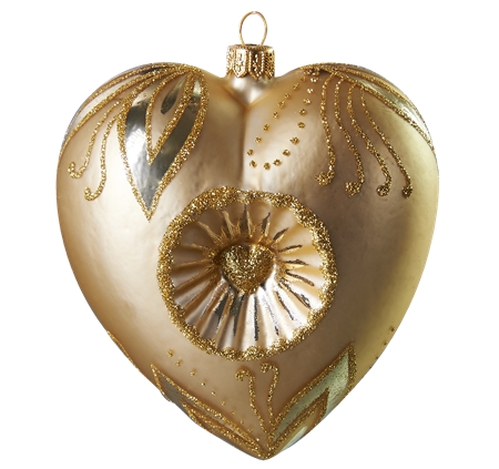 Glass gold heart with reflector leaves décor