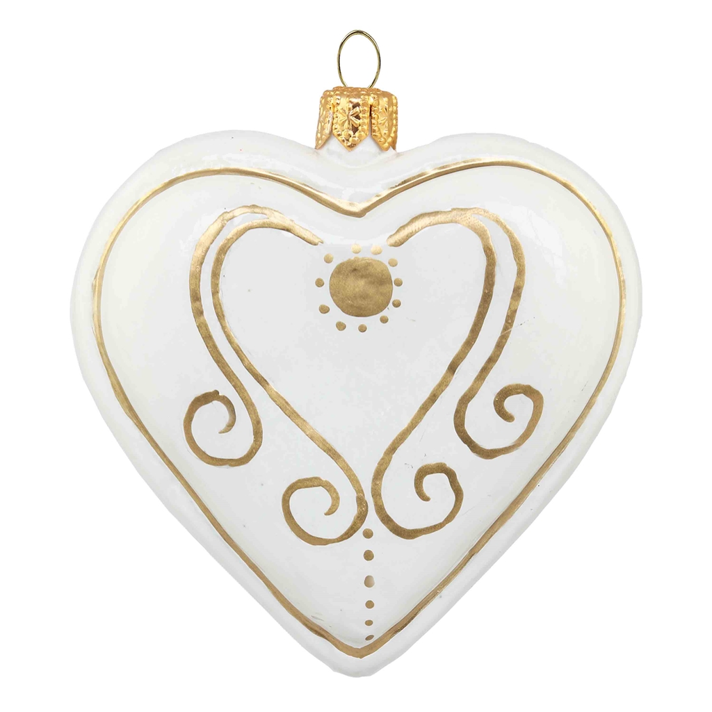  Glass gingerbread white heart with golden décor
