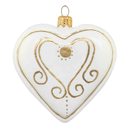  Glass gingerbread white heart with golden décor