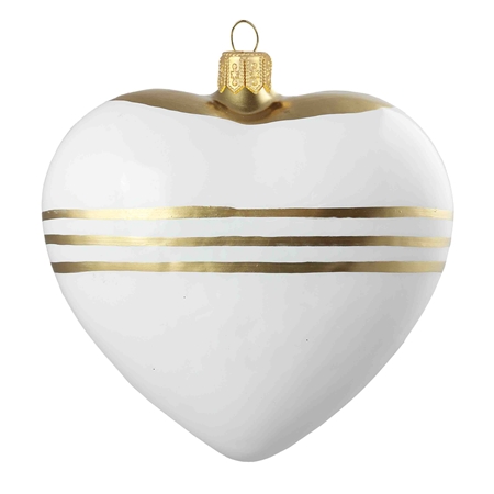 White glass heart with gold stripes