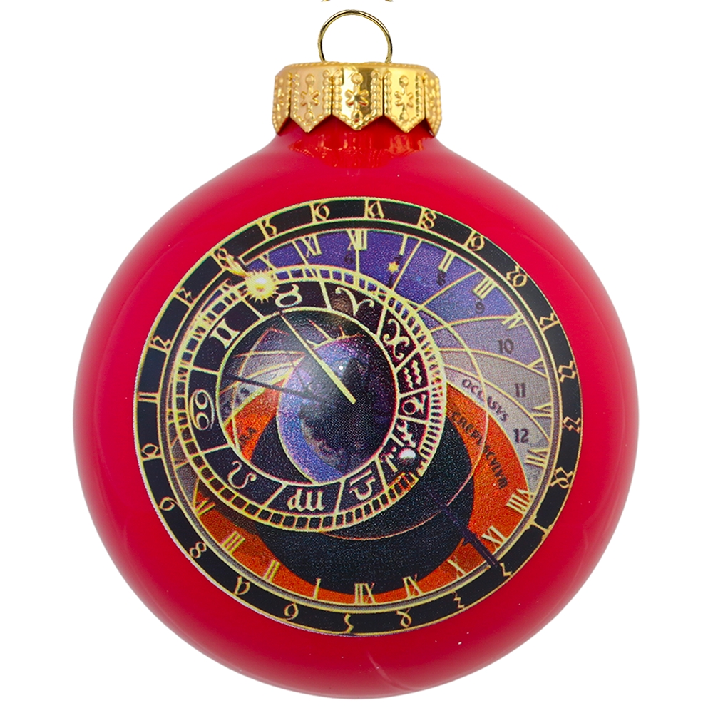 Christmas glass ball red astronomical clock motif