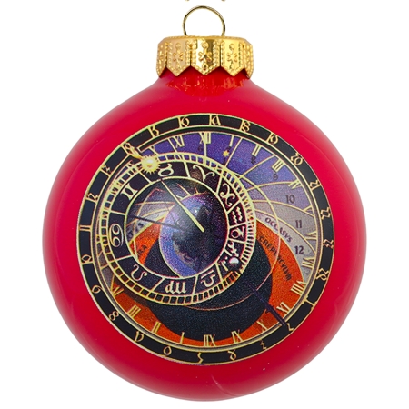 Christmas glass ball red astronomical clock motif