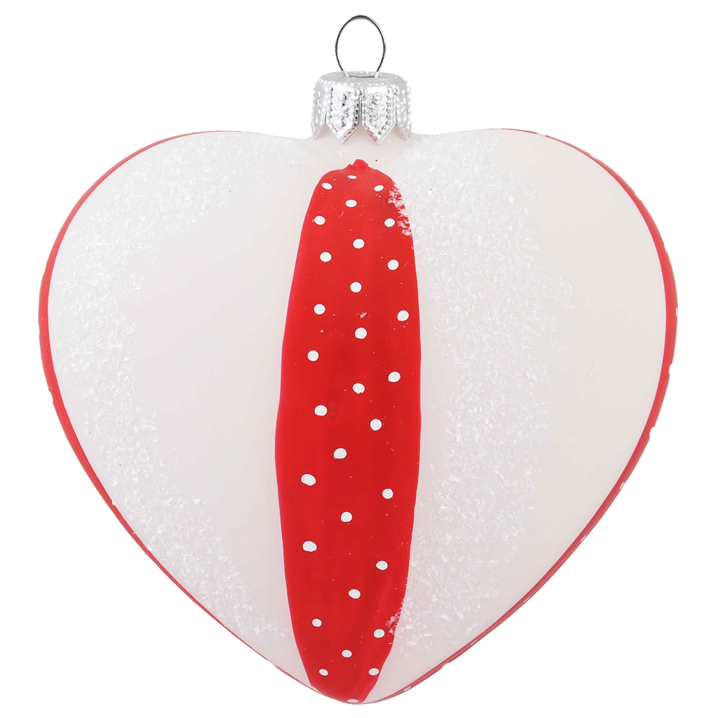Christmas glass ornament red-white heart