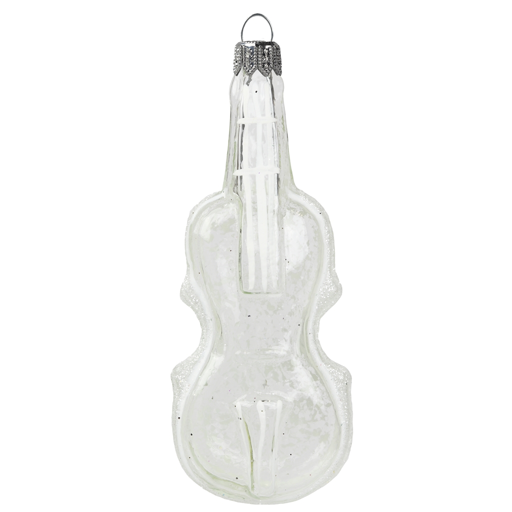 Glass clear violin with white glitter