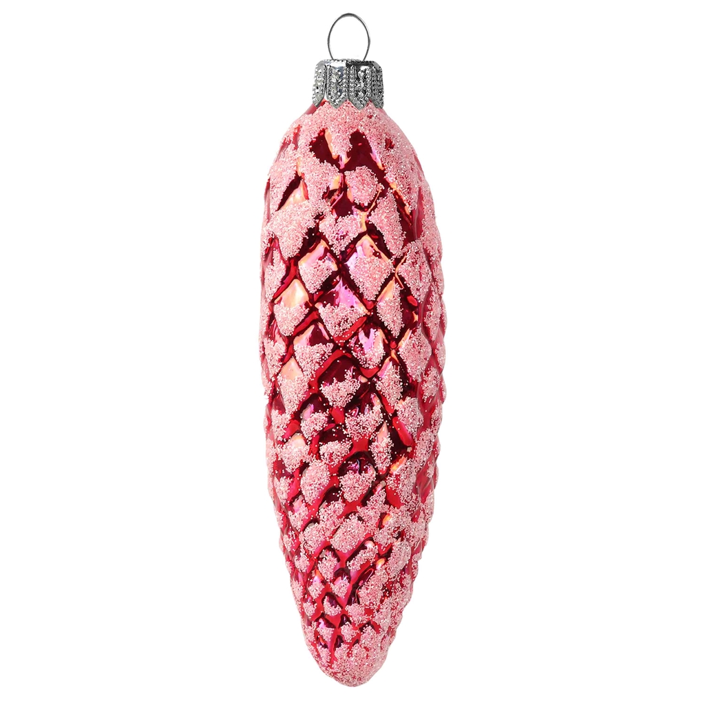 Pinecone Frosted Red Glass Ornament