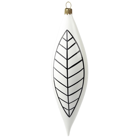 White teardrop with black leaf décor