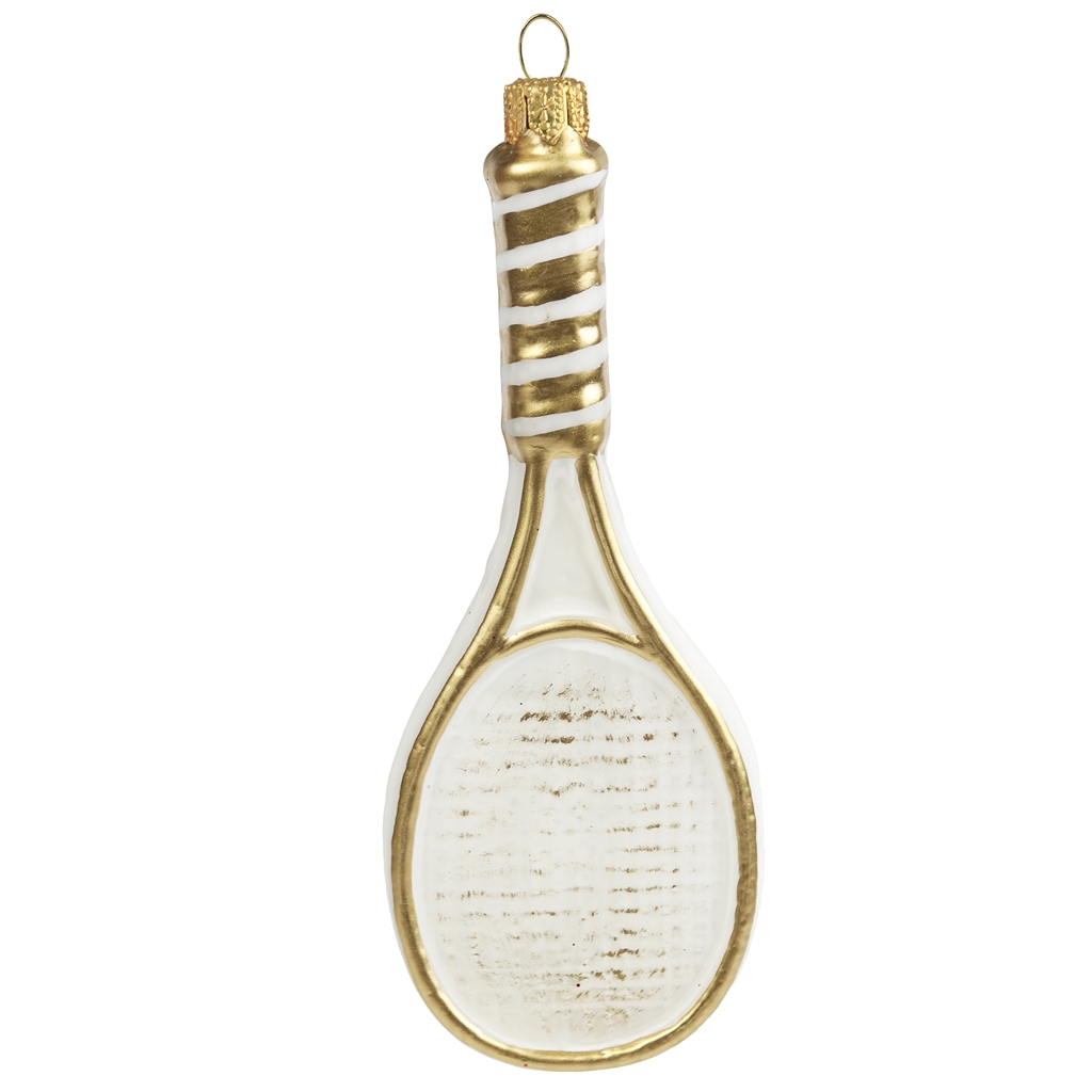 Christmas decoration tennis racket with golden sprinkling