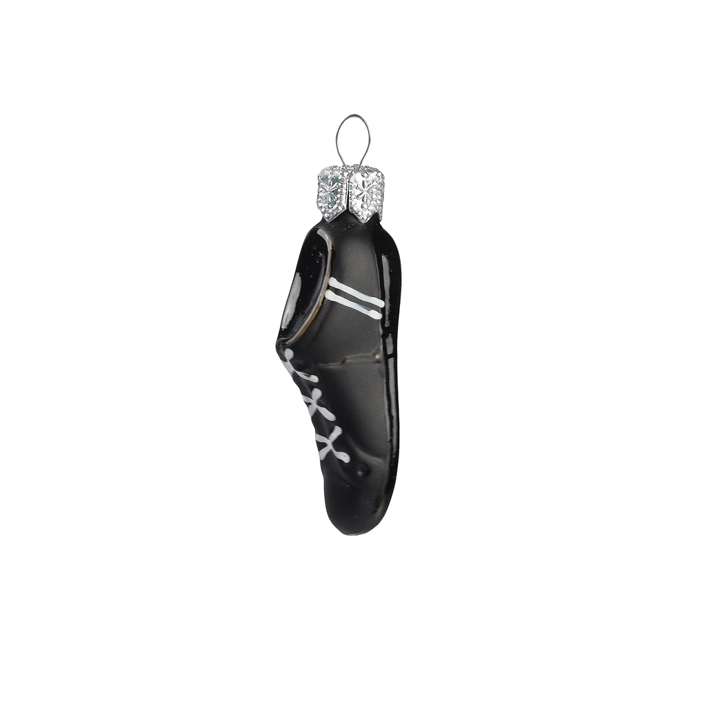 Glass black soccer shoe Christmas ornament