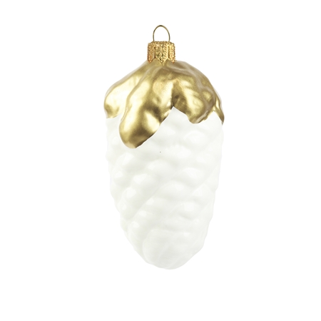 White glass cone ornament with gold decor