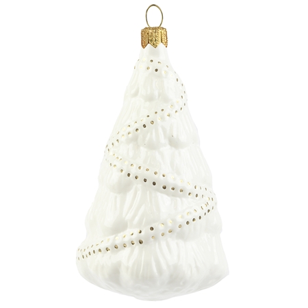 White Christmas tree ornament with gold decor