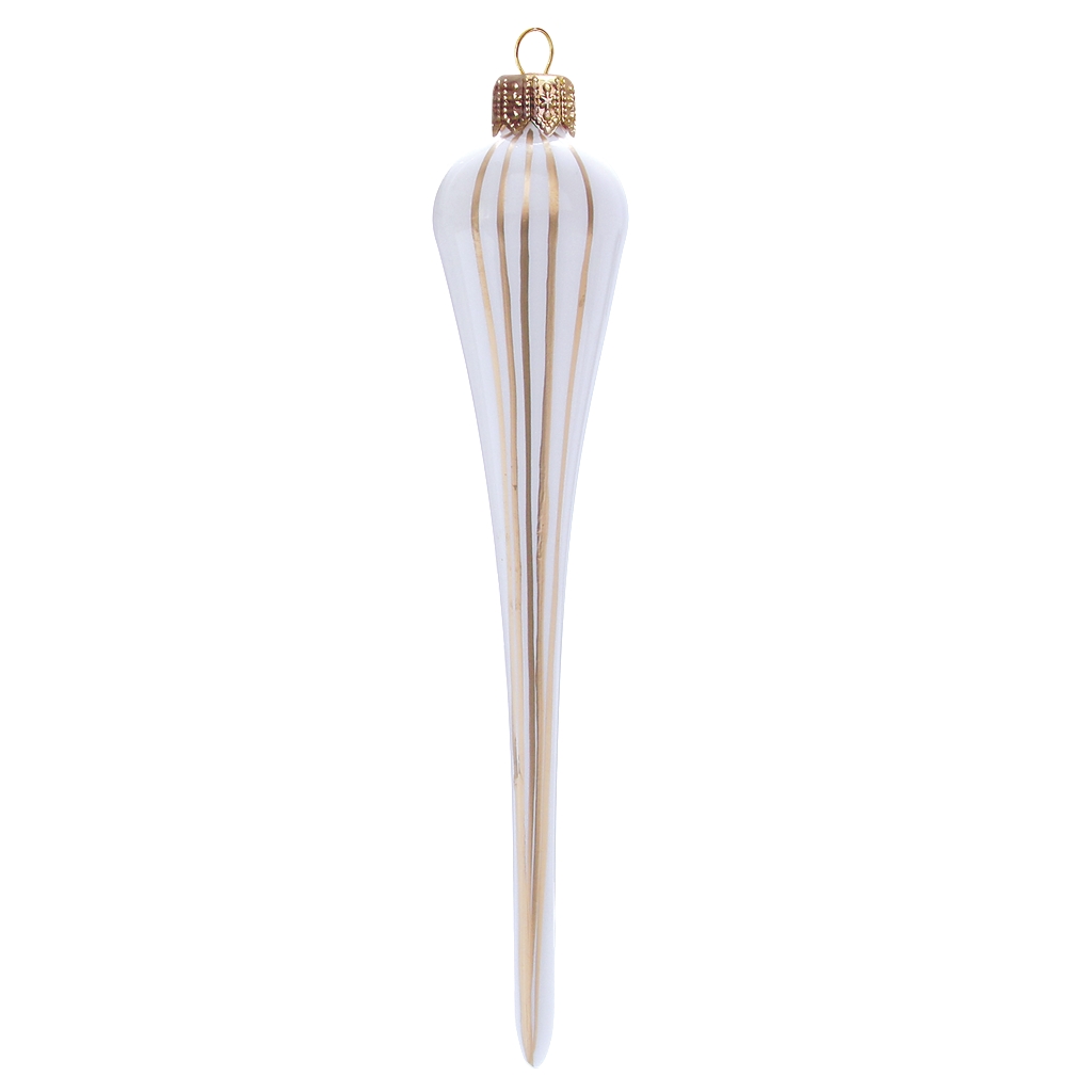 White Christmas icicle with gold stripes