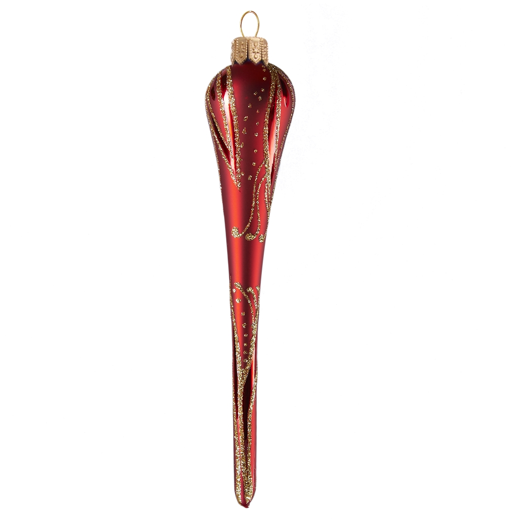 Red icicle with golden leaves décor