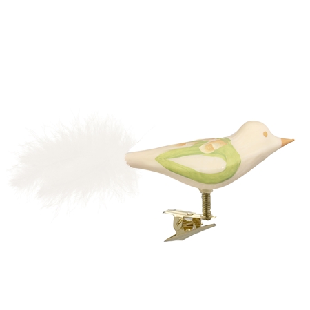 Creamy eggshell bird with orange flowers and green leaves 