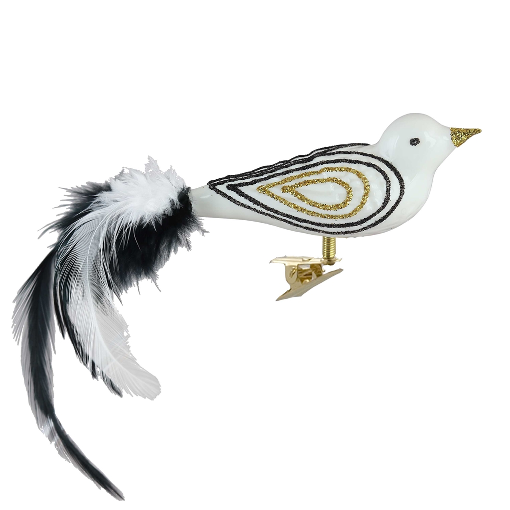 Glass white bird with gold-black decor