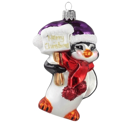 Glass penguin Merry Christmas ornament