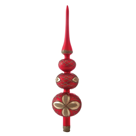 Red Christmas Glass Finial with Gold Leaf Decor