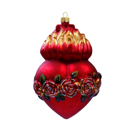 Glass burning heart with rose décor