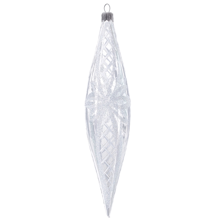 Clear Christmas teardrop with white rain decor
