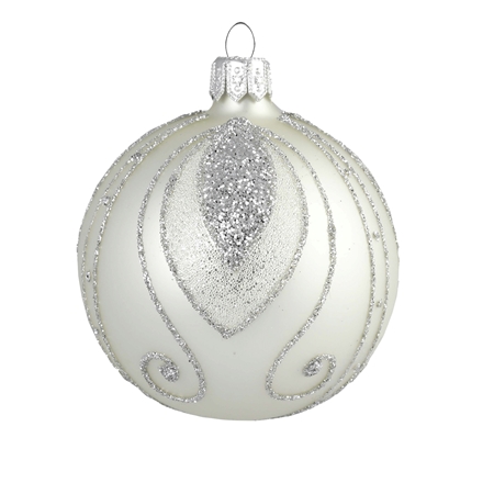 Silver Christmas bauble with décor 8cm