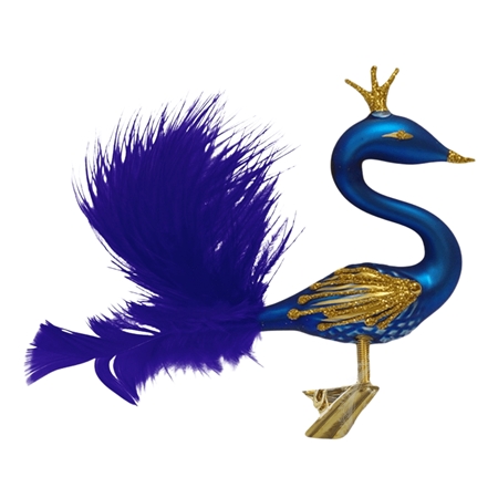 Glass dark blue swan with gold crown and wings