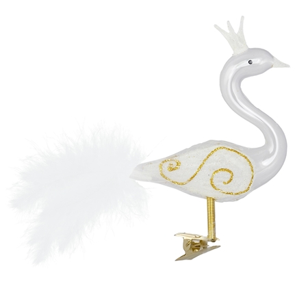 Christmas glass ornament - Swan clear with gold decor