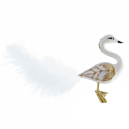 Christmas Decoration  Blown Swan with White Feathers