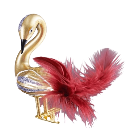 Gold glass swan Christmas ornament
