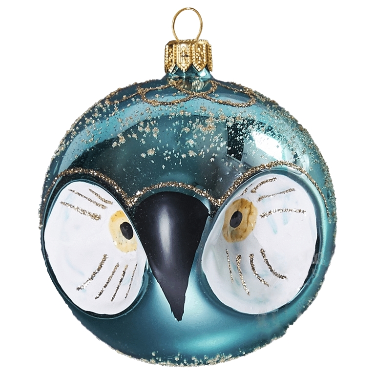 Turquoise glass ball with owl