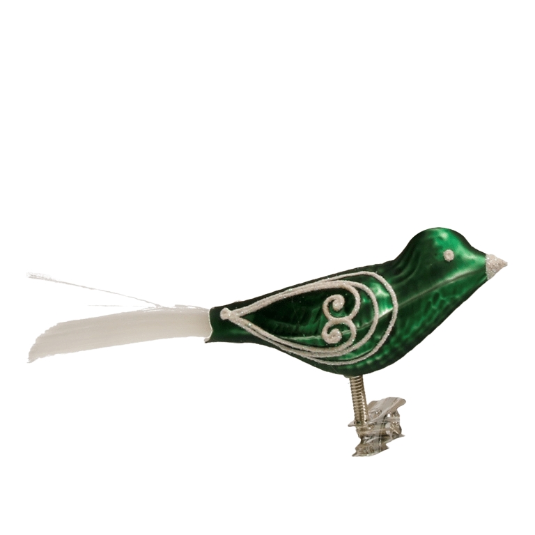 Glass bird green with white decor