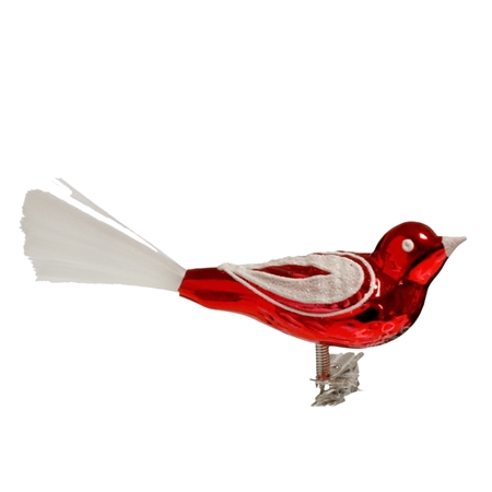 Glass bird red with white décor