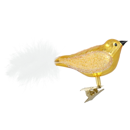 Golden bird with a black beak