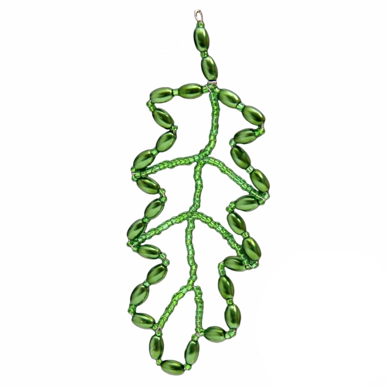 Christmas beaded ornament green oak leaf