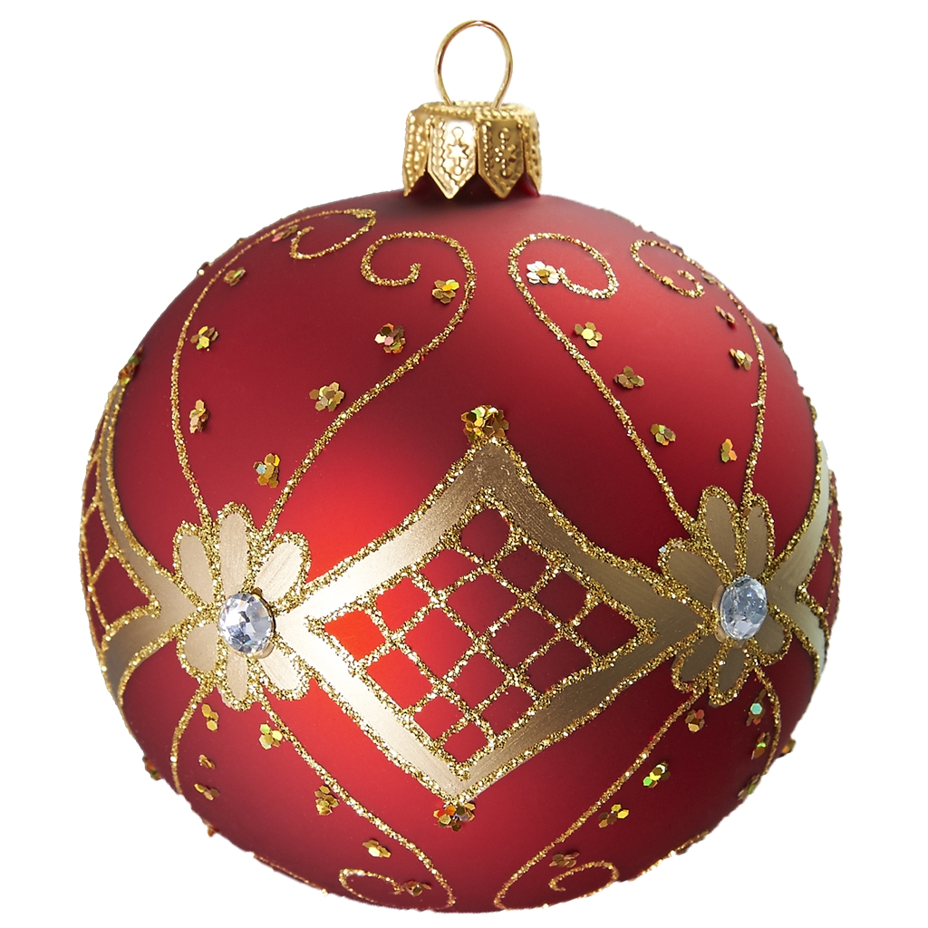 Bauble red matt with golden decor