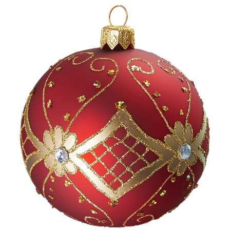 Bauble red matt with golden decor