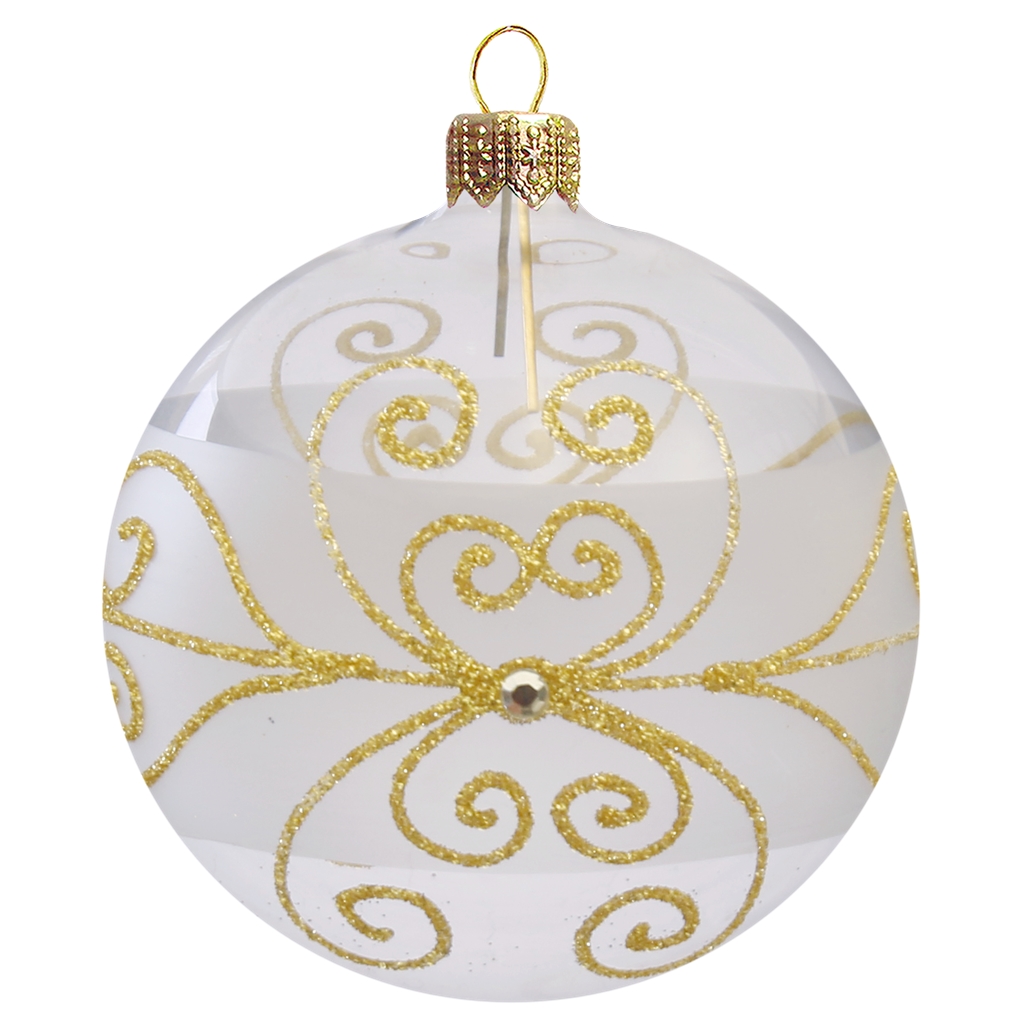 Transparent glass Christmas ball with gold decor