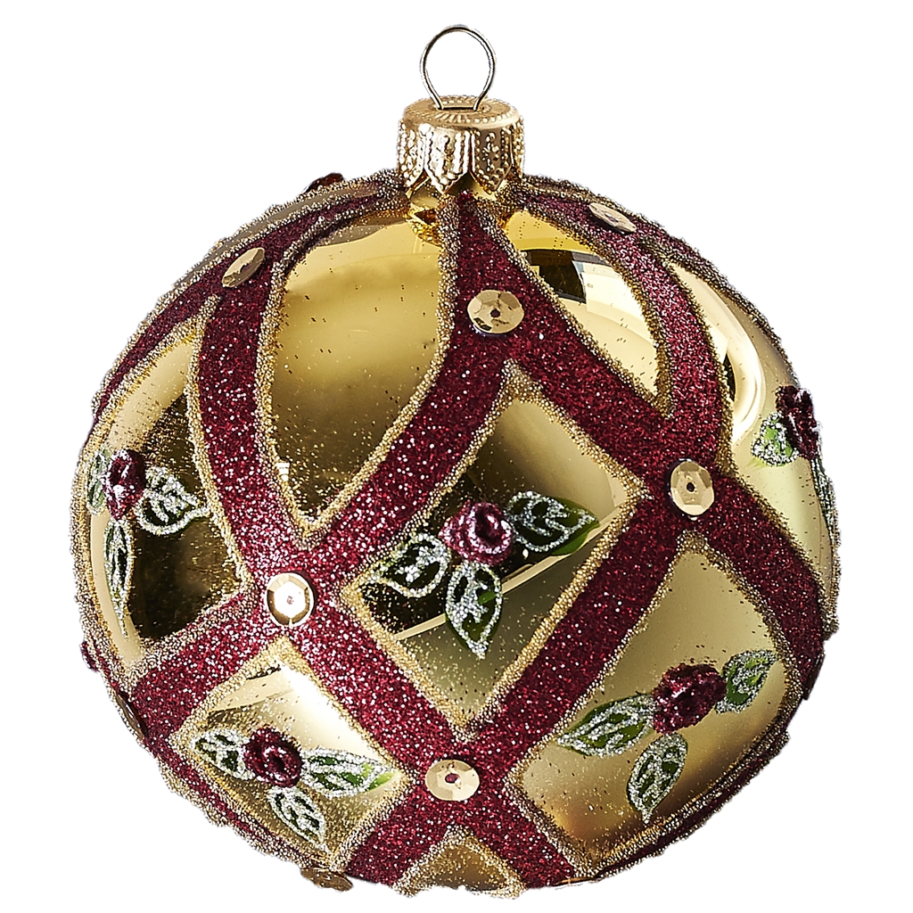 Gold Christmas ball with crimson décor