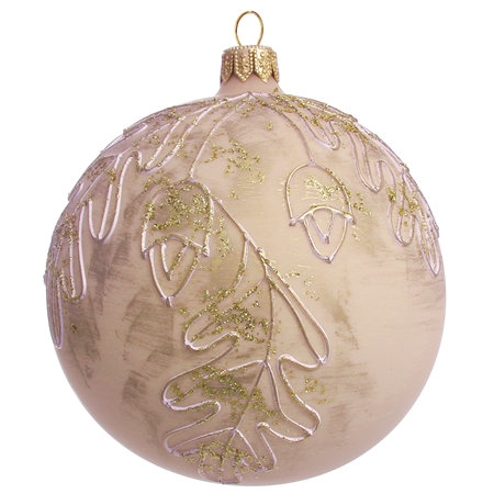 Cream Christmas ball with oak leaves