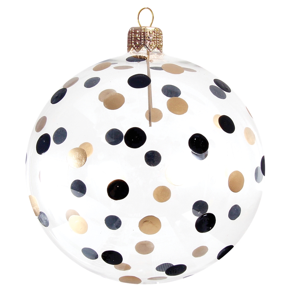 Glass Christmas ball with black-gold dots