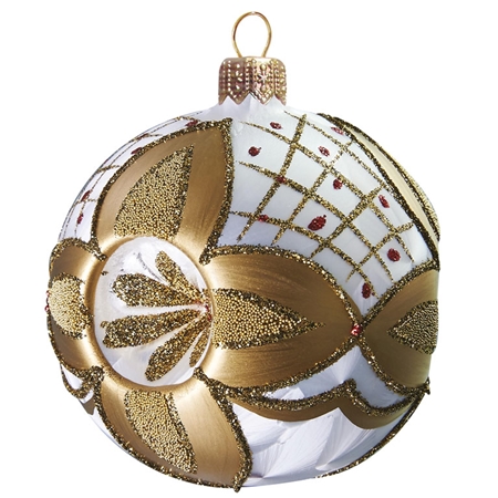 White Indented Ice-lack Ball with Radiant Gold Décor